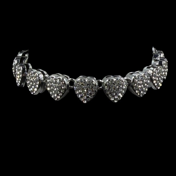 Rhinestone Heart Charm Bracelet Silver Y2K Coquette Romantic Statement Valentine - Picture 5 of 7